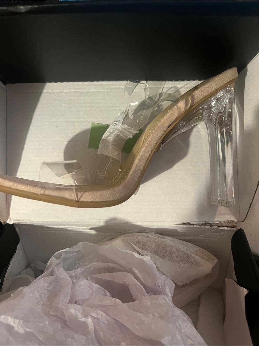 Fashion Nova Transparent Strap Nude Block Heel Mule
